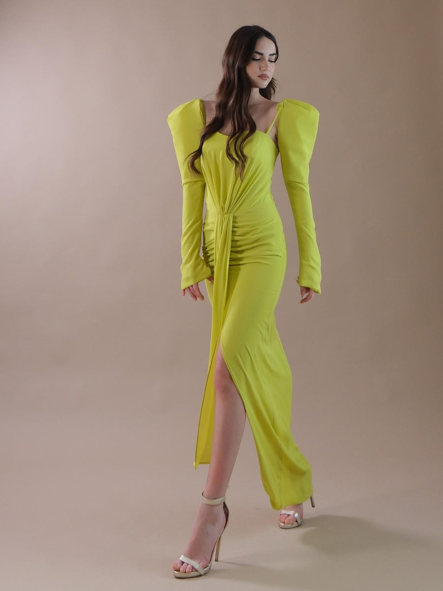 Abito lungo verde acido con maniche removibili SD5014 ACID Silence Limited 