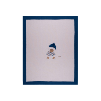 Coperta Marlù beige con ricamo orsetto e inserti blu IN7180 CNB69 Marlù 