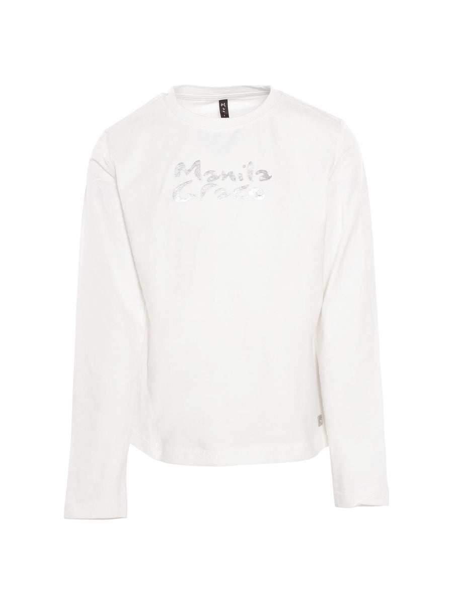 T-Shirt Manila Grace bianca con logo lettering argento MFJF24T054 LATTE Manila Grace 