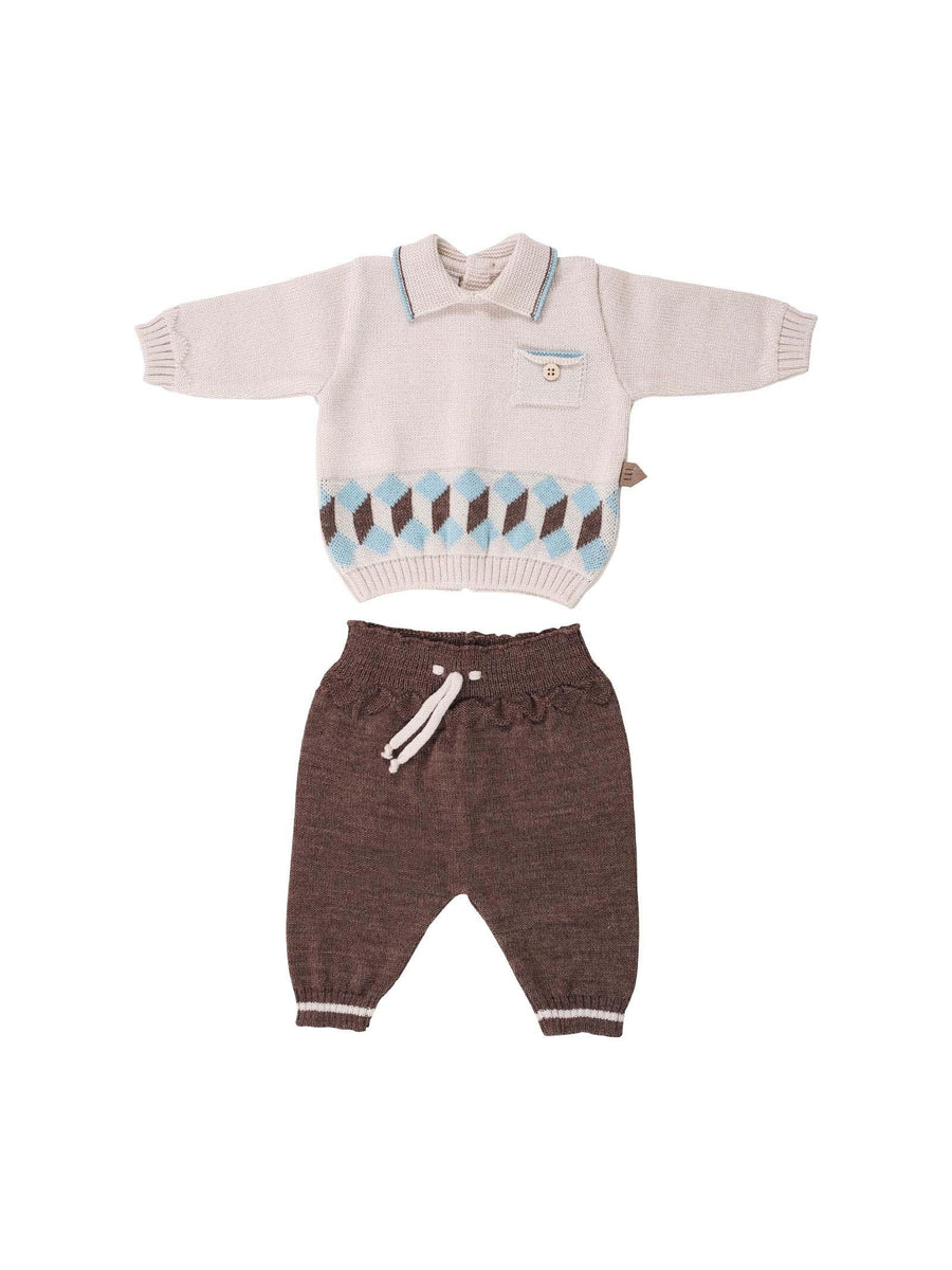 Tutina due pezzi beige con rombi IG6850 CN194A Marlù 