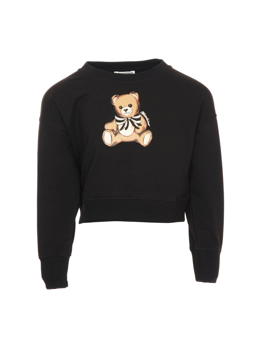 Felpa Moschino nera con teddy bear e fiocco frontale HDF06G 60100 Moschino 