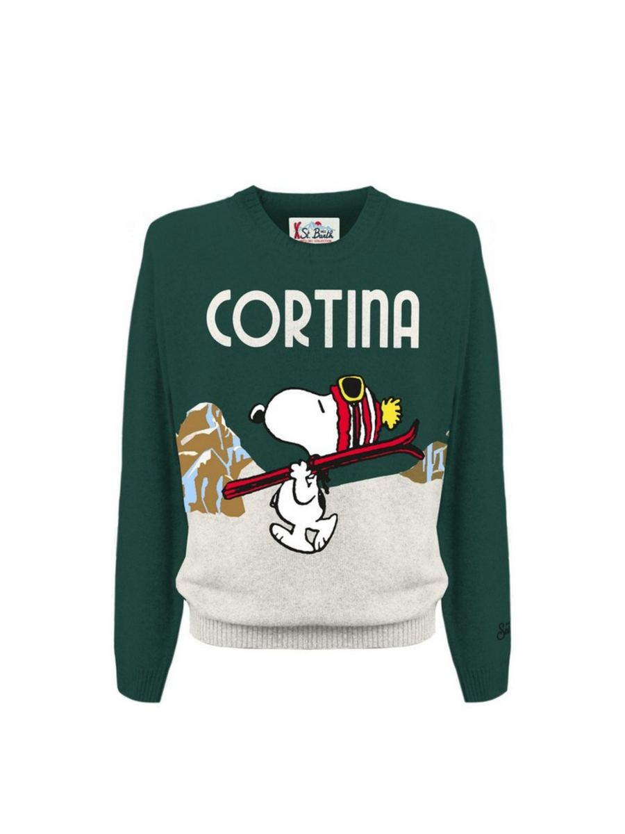 Maglione "51" Saint Barth verde con stampa snoopy "Cortina" HER0011 01149I MC2 SAINT BARTH 