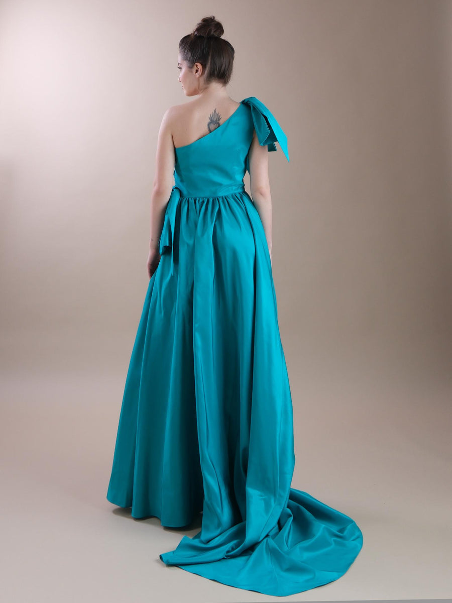 Abito lungo monospalla Rebel verde pavone SD40244 PAVONE Silence Limited 