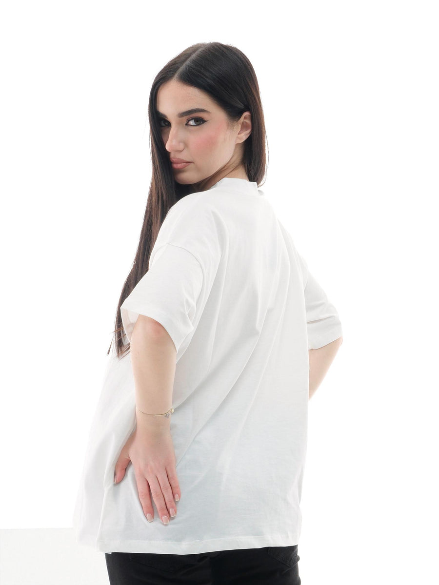 T-Shirt oversize Vicolo bianca con stampa bianco e nero RD0449 BIA Vicolo 