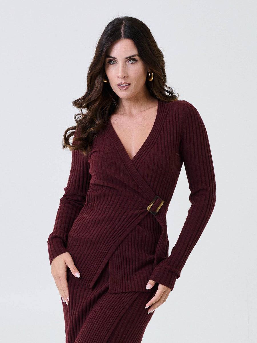 Cardigan Kontatto bordeaux con cintura ad anello effetto legno 3M0954C BORDEAUX kontatto 