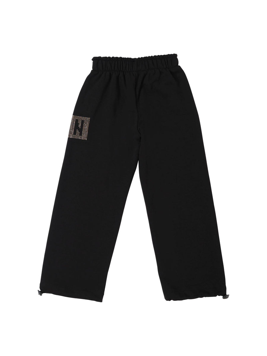 Pantalone in tuta Icon nero con strass e coulisse sul fondo P00908 NERO Icon 
