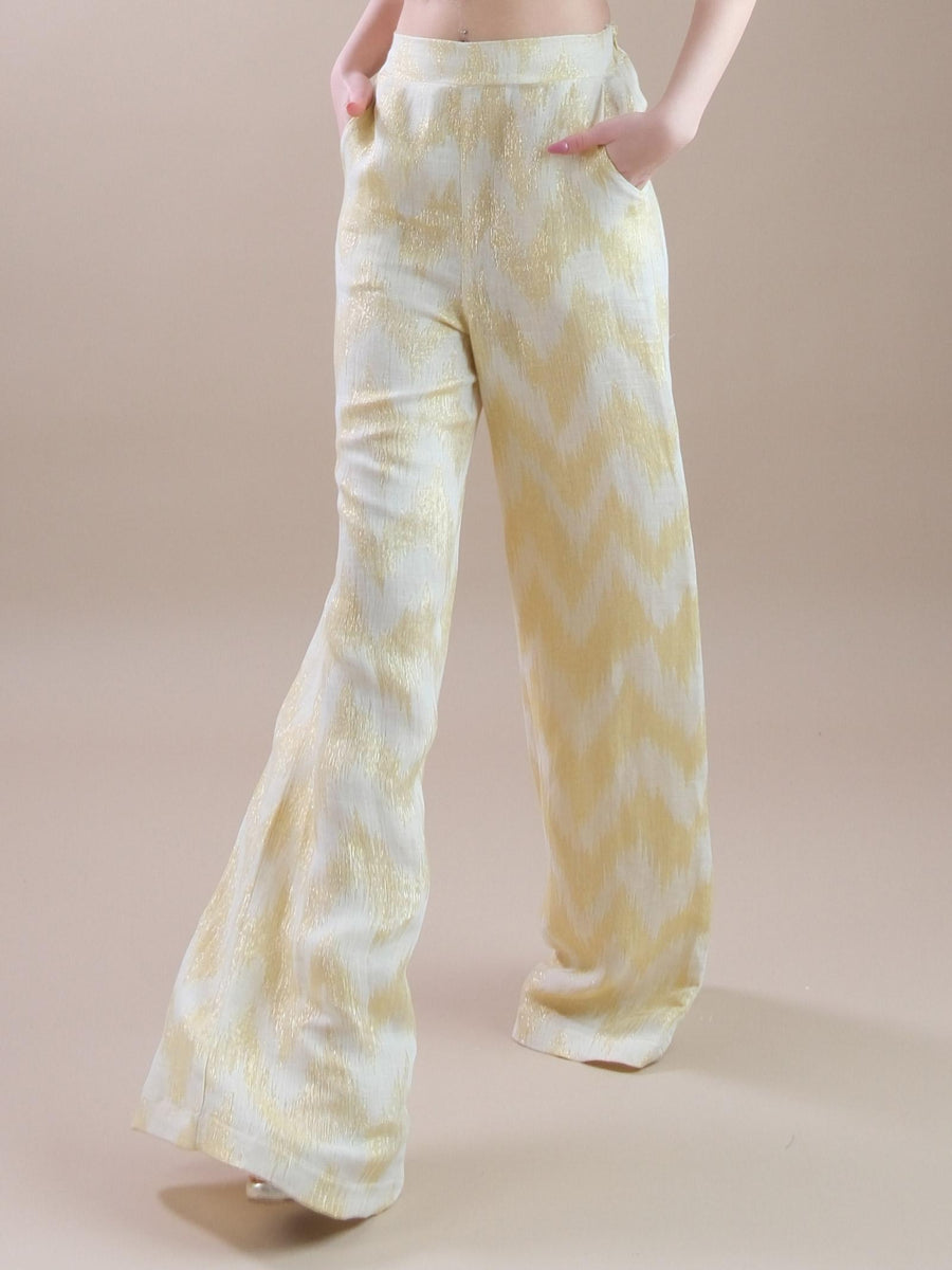 Pantaloni a palazzo gialli fantasia zig zag 5419025 LIMONE PHO FIRENZE 