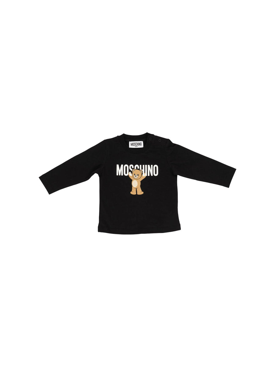 T-Shirt a maniche lunghe Moschino nera con logo e teddy bear MZO00R 60100 Moschino 