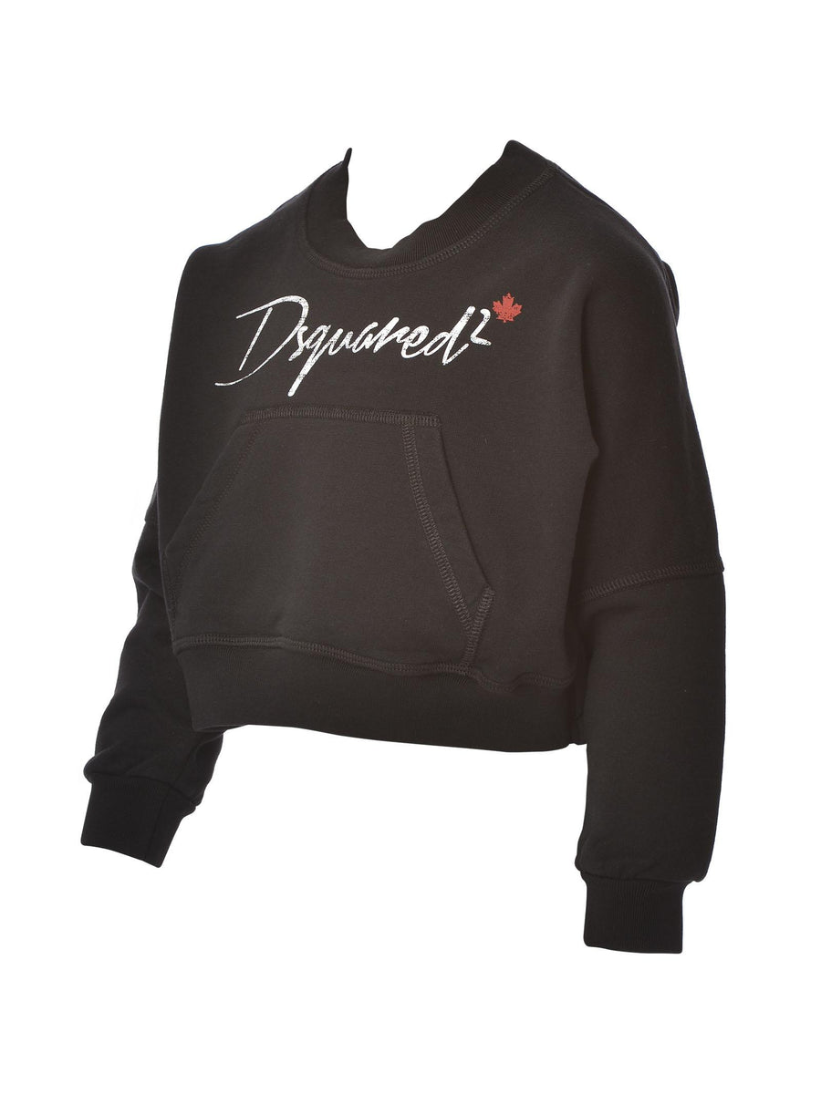 Felpa cropped nera con stampa corsiva DQ1262D002Y DQ900 Dsquared 