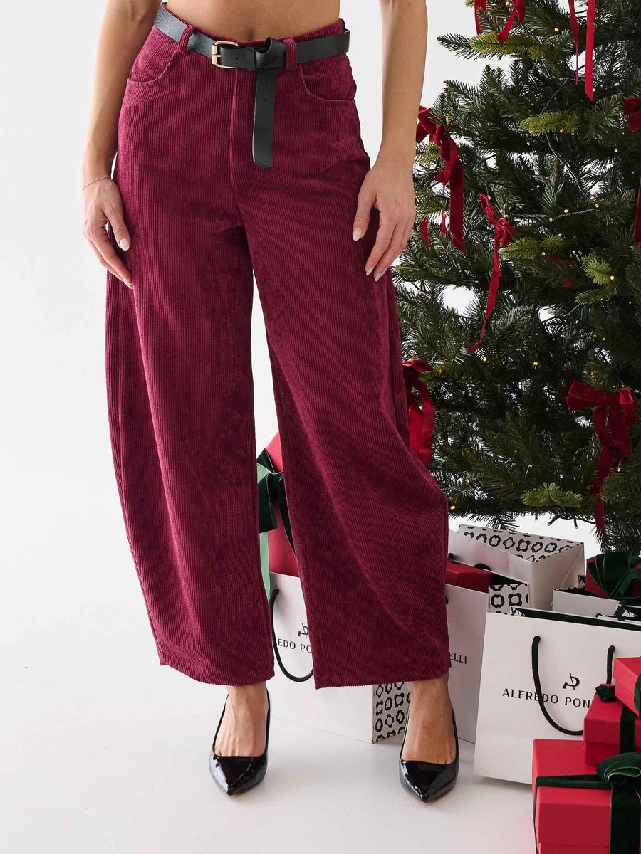 Pantalone in velluto Armoire vino a coste con cintura in coordinato 245 VINO Armoire 