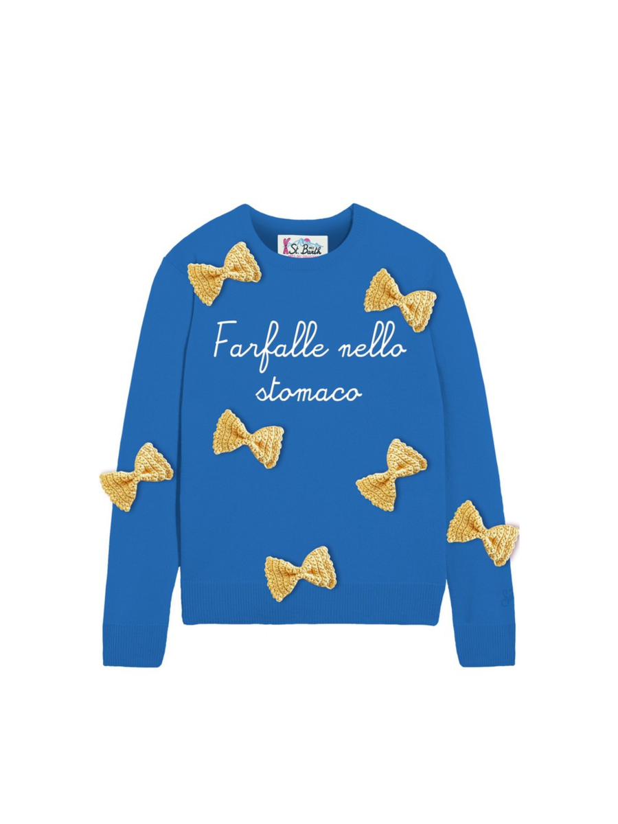 Maglione "31" Saint Barth blu con scritta "Farfalle nello stomaco" PRC0001 02378I MC2 SAINT BARTH 