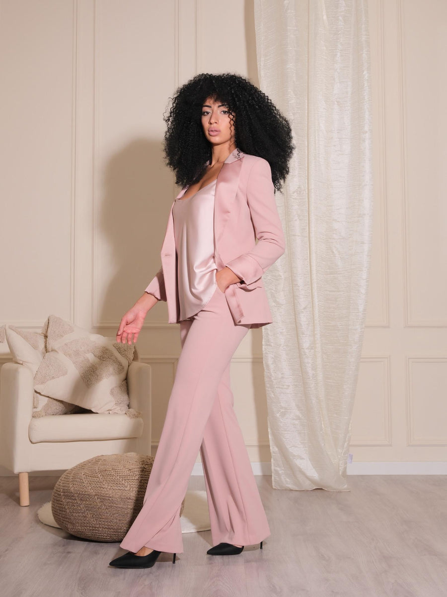 Pantalone Imperial rosa cameo svasati con dettagli in raso P3E9IAW CAMEO Imperial 