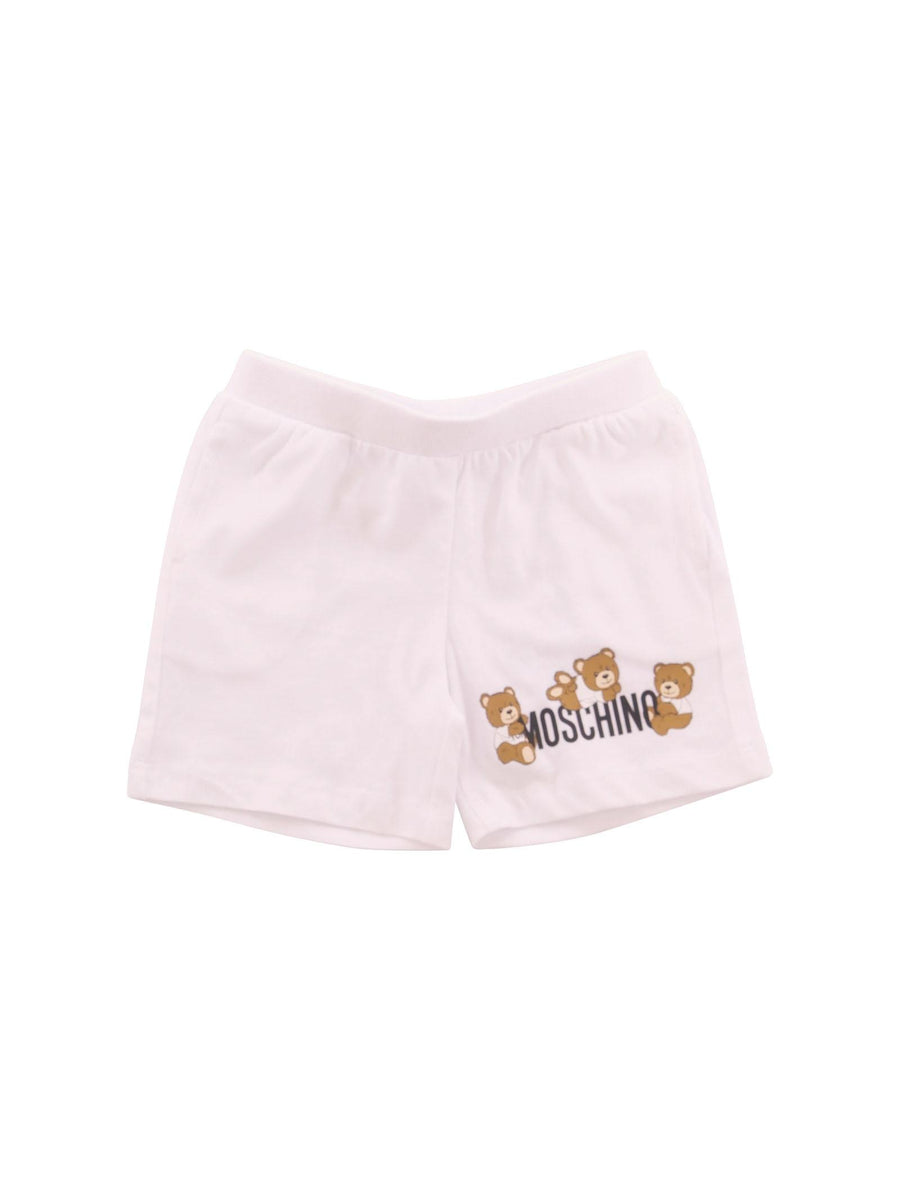 Shorts Moschino bianco con logo e teddy bear sul fondo MUQ01H 10101 Moschino 