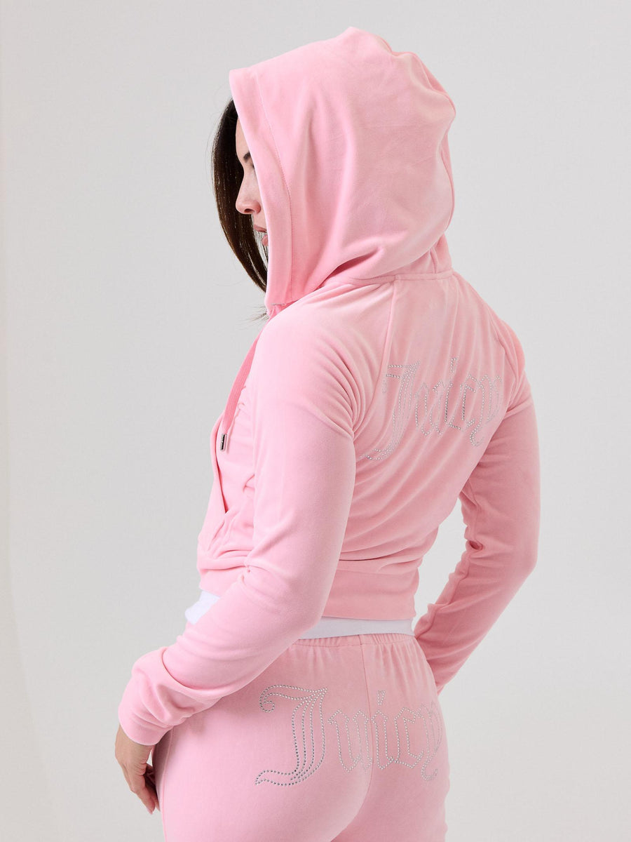 Felpa in velluto Juicy Couture rosa con logo in strass VIJH70698WPF JP2 Juicy Couture 