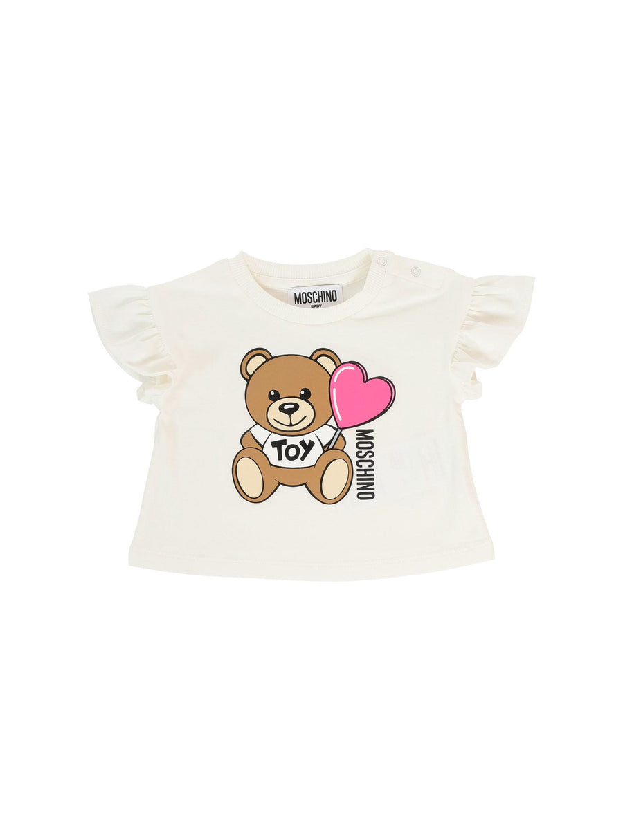 T-Shirt Moschino bianca con stampa teddy toy e cuore fucsia MDM03J 10063 Moschino 