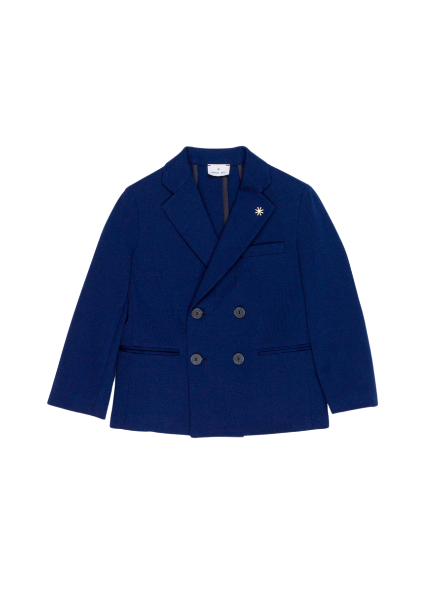 Giacca doppiopetto Manuel Ritz blu indaco con dettaglio su revers MR2909 INDACO Manuel Ritz 