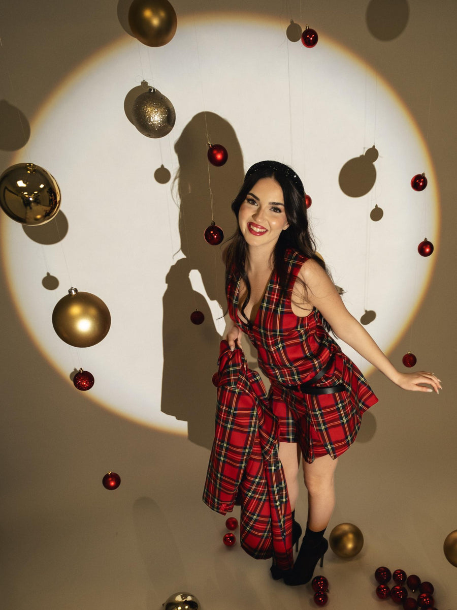 Abito Vicolo scozzese tartan con gonna a pieghe TS2078 ROSSO Vicolo 