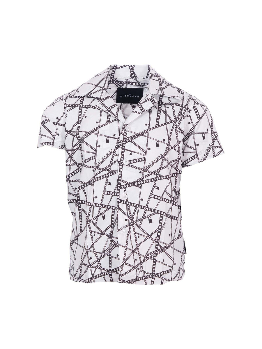 Camicia John Richmond bianca con stampa a catene intrecciate RBP25093CA WHITE John Richmond 