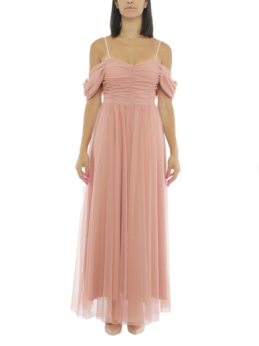 Abito lungo rosa pesca con tulle CFC0110195003 ROS Rinascimento 