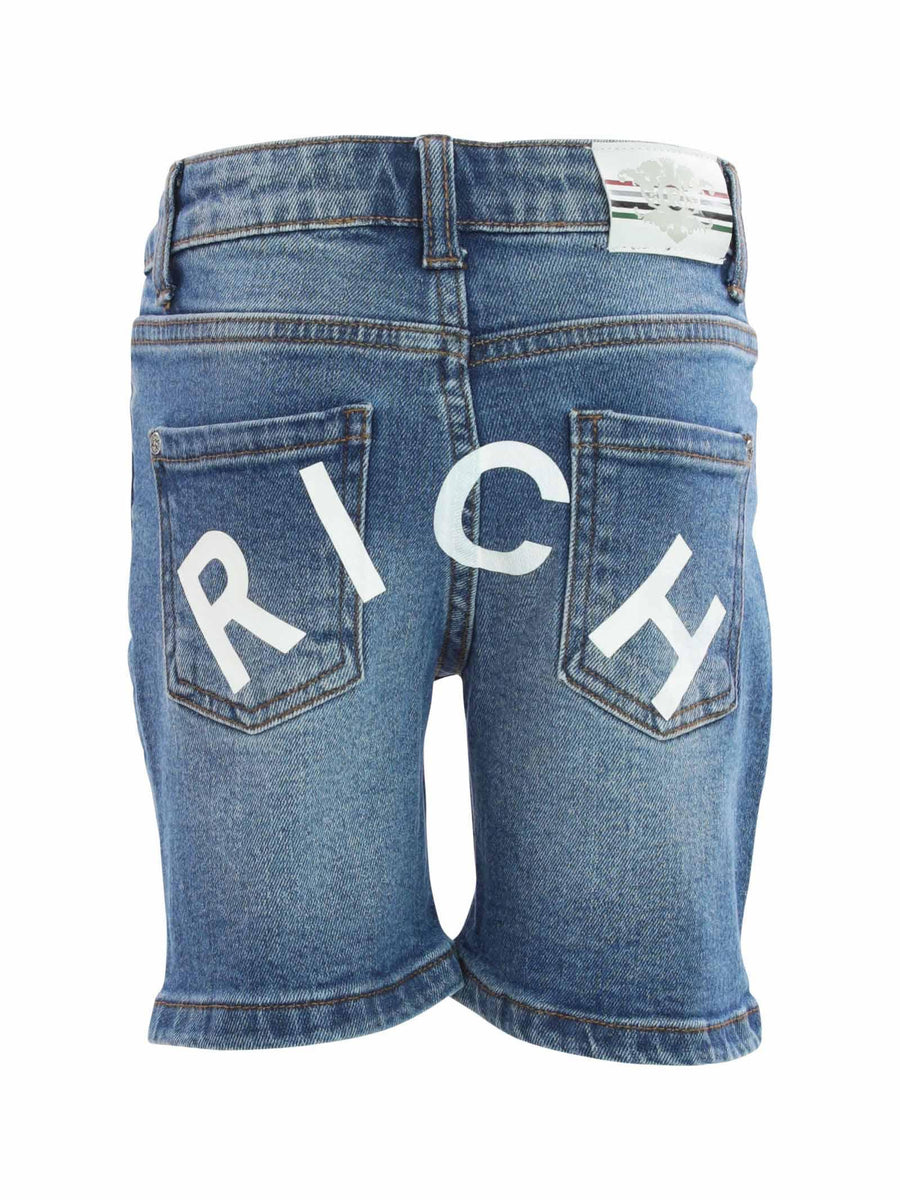 Bermuda in denim lavaggio medio con scritta Rich RBP24087BE BLU John Richmond 