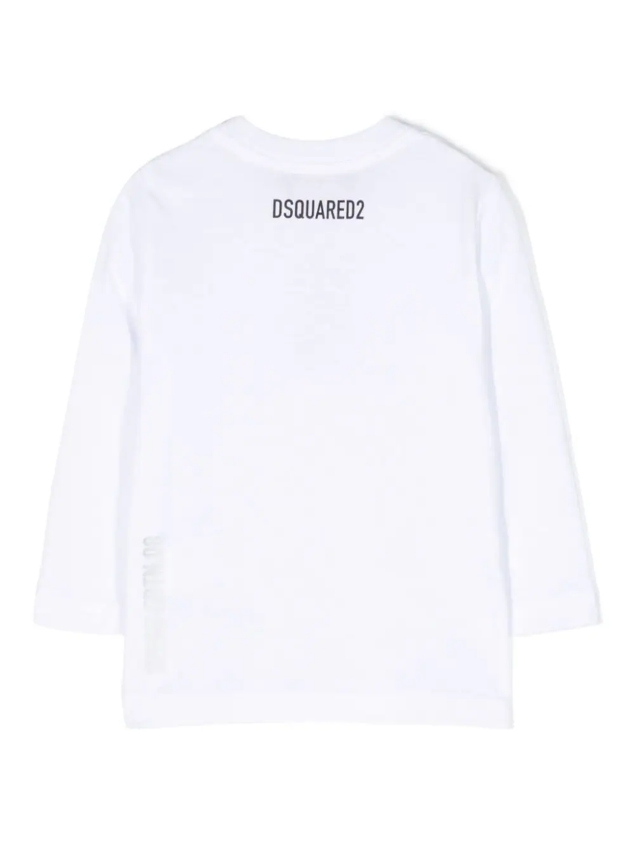 T-shirt manica lunga bianca con logo in gomma DQ1879D004G DQ100 Dsquared 