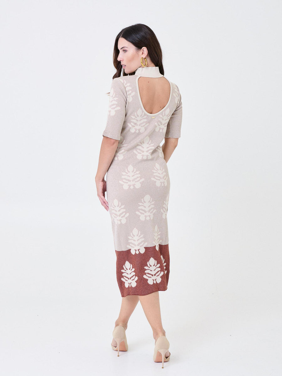 Abito lungo Pho Firenze beige in lurex con scollo profondo a goccia 4324066 SILVER/SIERRA PHO FIRENZE 