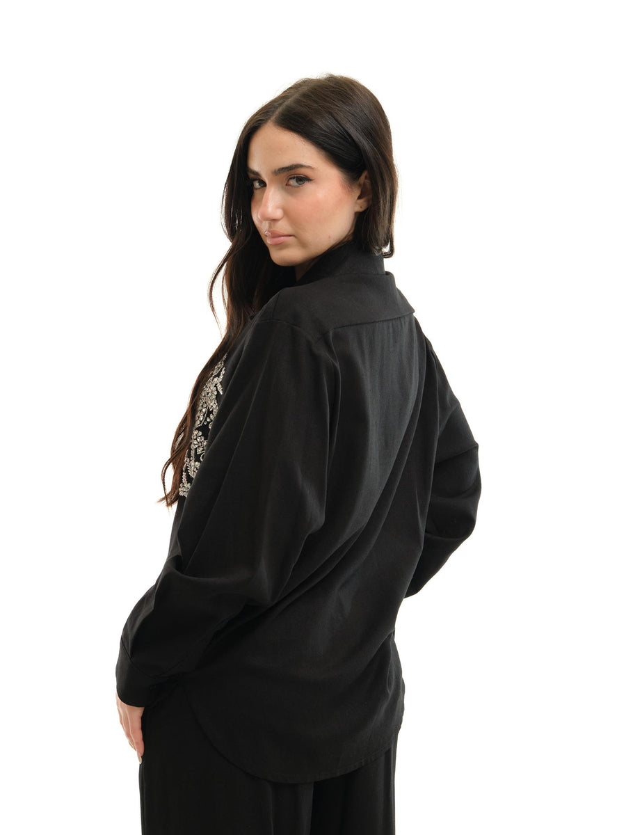 Camicia Haveone nera con dettagli gioiello CMAN156 NERO Haveone 
