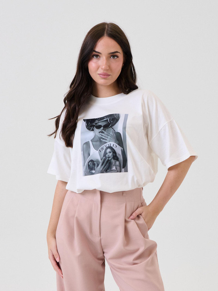 T-Shirt Vicolo bianca con stampa bianco/nero RF0129 BIA Vicolo 