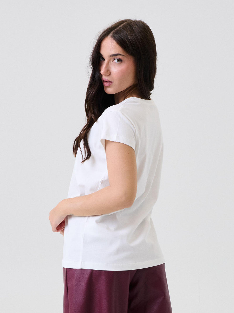 T-Shirt Vicolo bianca con bulldogs con perline e fiocco RF0111 BIA Vicolo 