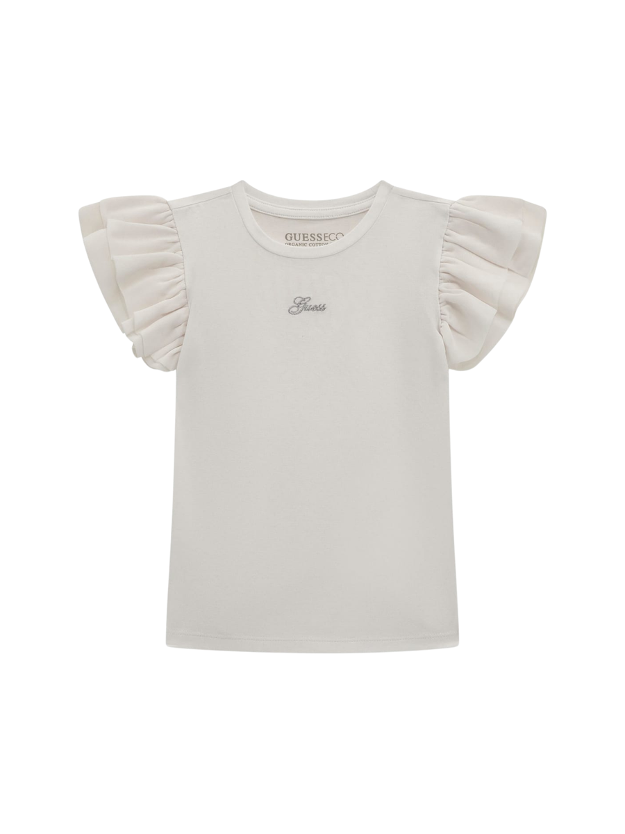 T-Shirt Guess bianca con volant sulle maniche K5RI22K6YW4 G011 Guess 