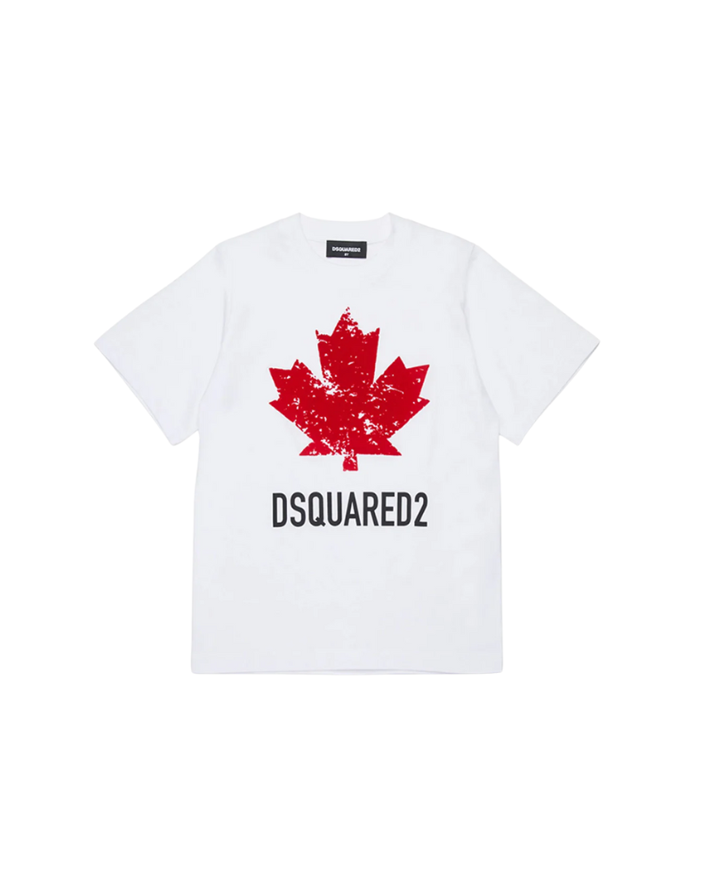 T-Shirt a mezze maniche Dsquared bianca con foglia d'acero DQ2982 DQ100 Dsquared 
