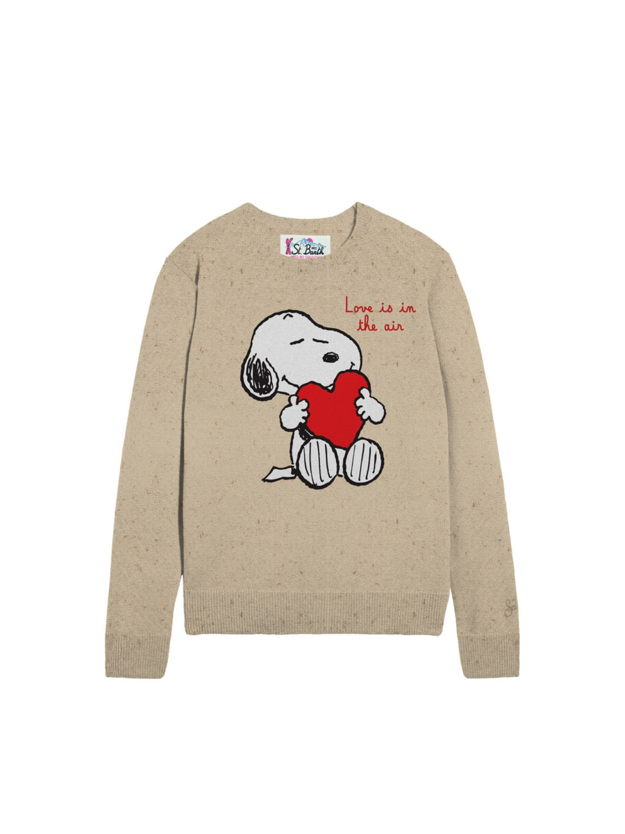 Maglione "11" Saint Barth beige con stampa snoopy e scritta "Love is in the air" QUE0037 04140I MC2 SAINT BARTH 