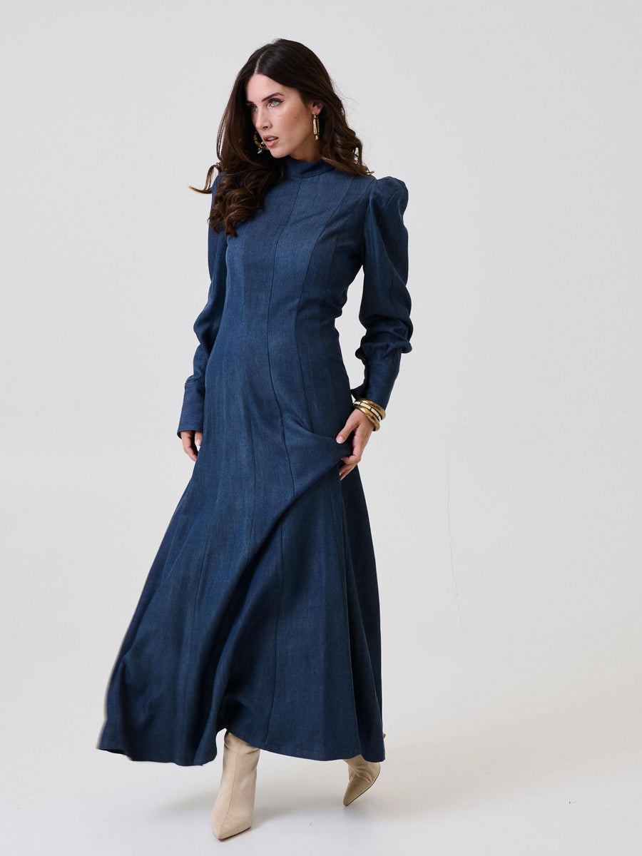 Abito lungo Bohemian Vì in denim con spalline a palloncino AB283 BLUE Bohemian V 