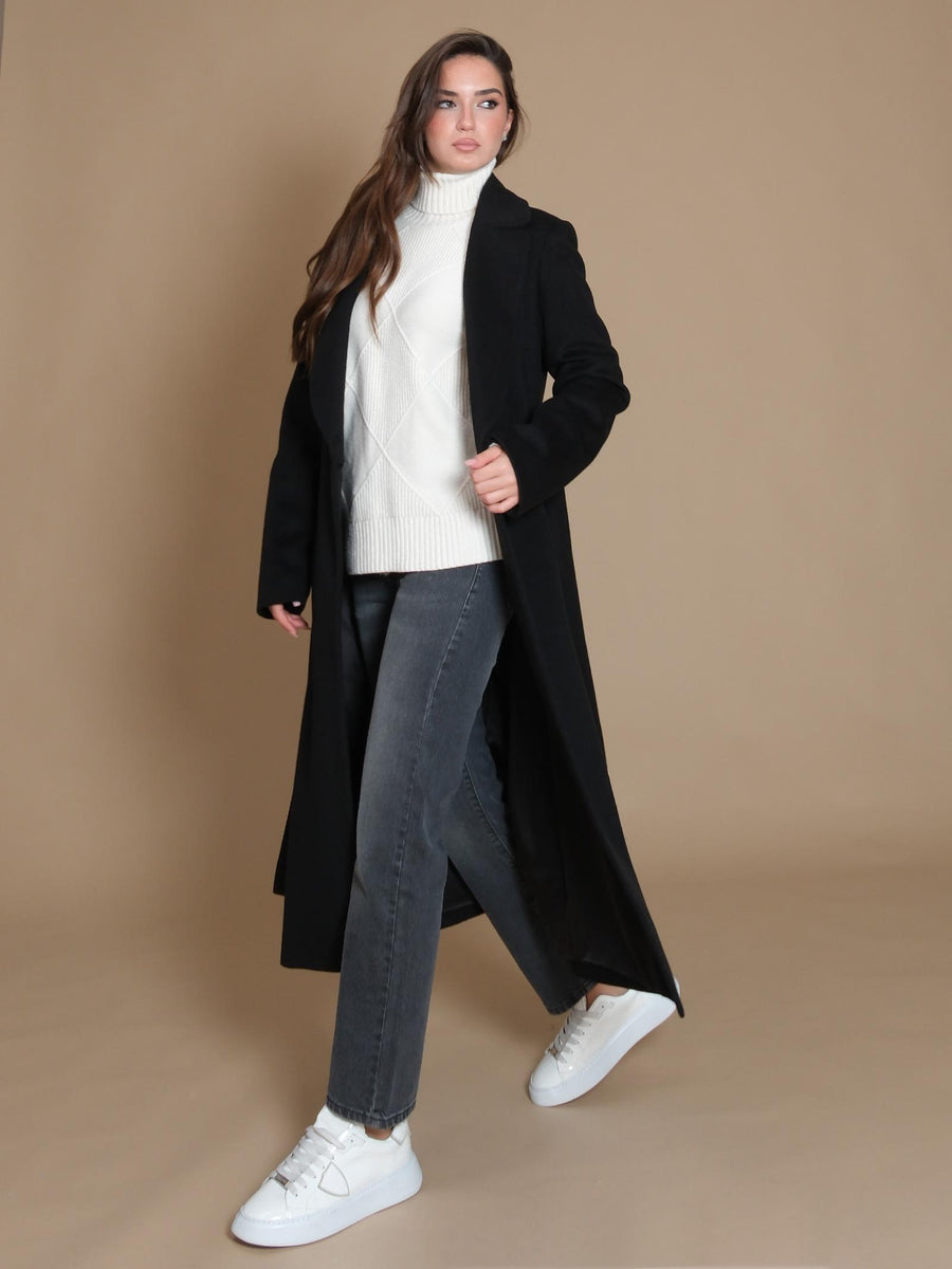 Cappotto Armoire lungo a vestaglia con tasche a filo nero SP196 NERO Armoire 