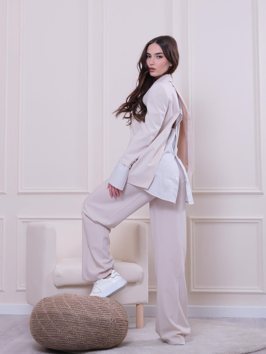 Giacca beige aperta sul retro con camicia a righe JAL9HOF BEIGE Imperial 