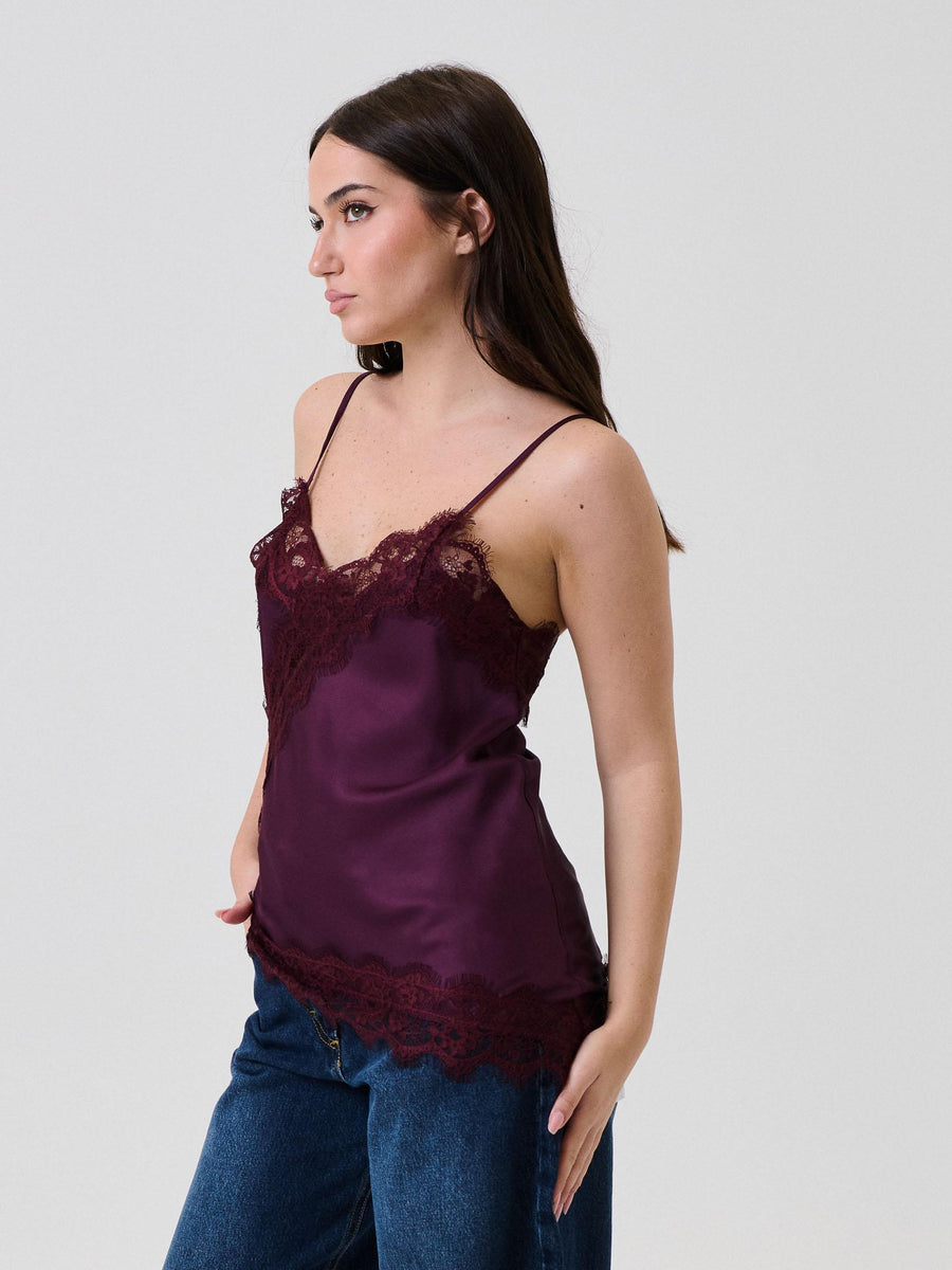 Top in raso Vicolo prugna con pizzo TF0861 PRUGNA Vicolo 