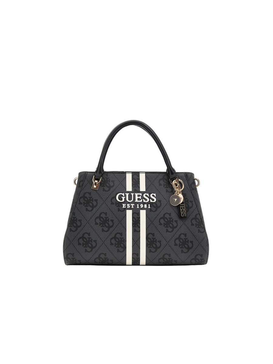 Borsa a mano Guess nera con bande verticali bianche e logo centrale HWOS9672070 CLO Guess 