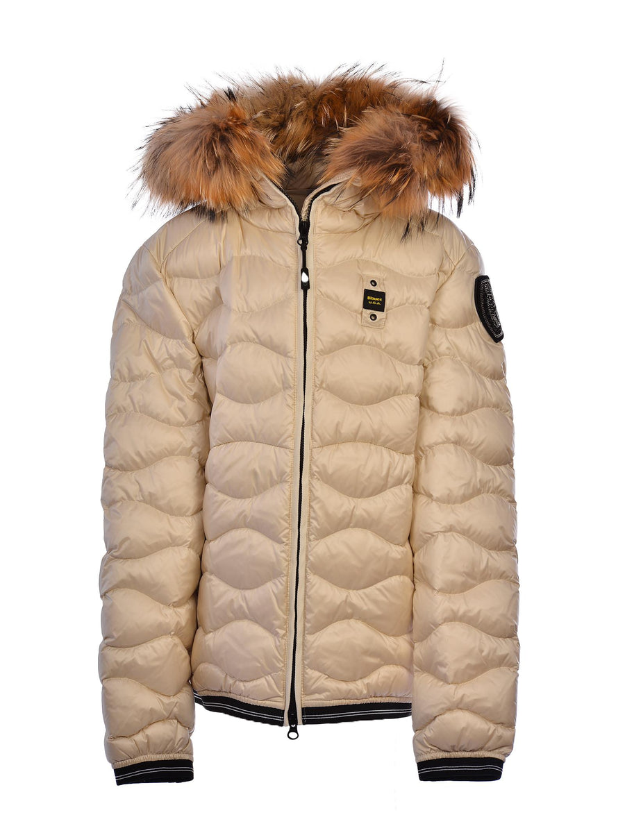 Piumino a onde crema con pelliccia 21WBLGC03498004938 120 Blauer 