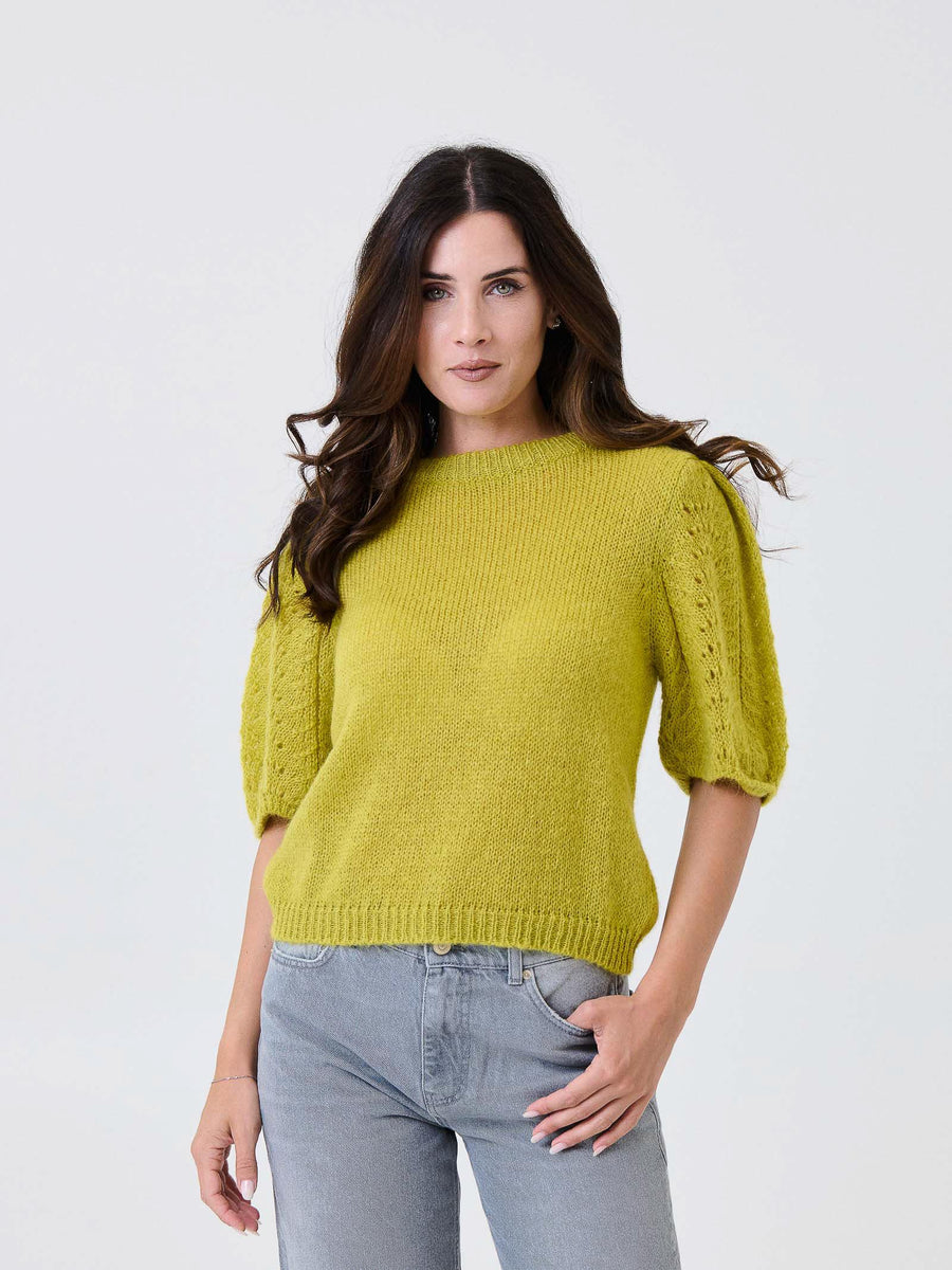 Maglia Kontatto verde con maniche a palloncino traforate 3M0913C MACHA kontatto 