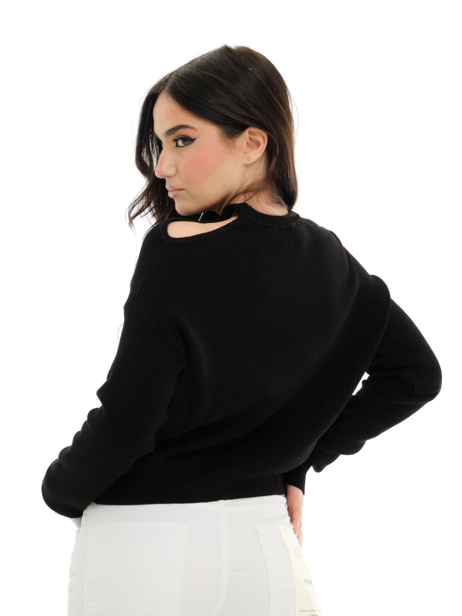 Maglia Vicolo nera con spalla scoperta 77054D NE Vicolo 