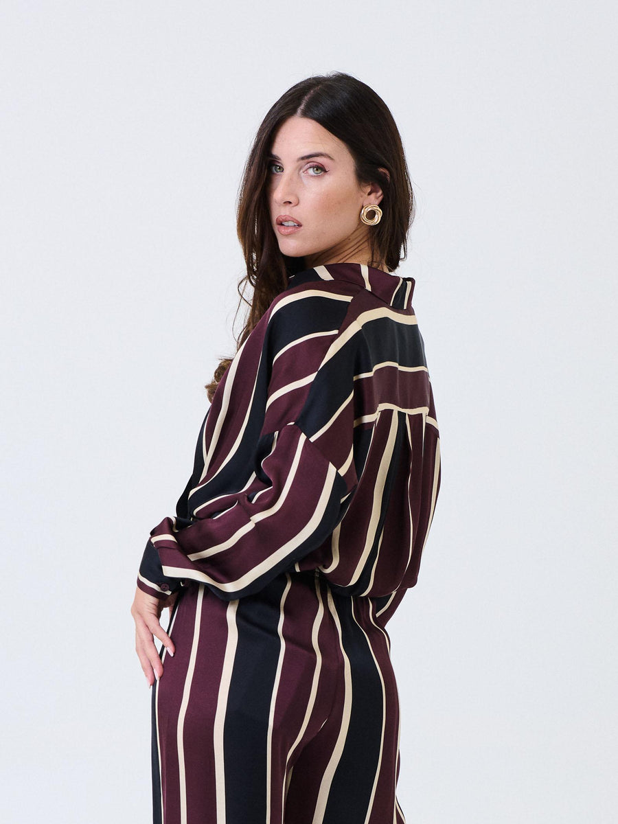 Camicia cropped Imperial prugna e nero a righe con collo a punta CNF1KFA BORGOGNA Imperial 