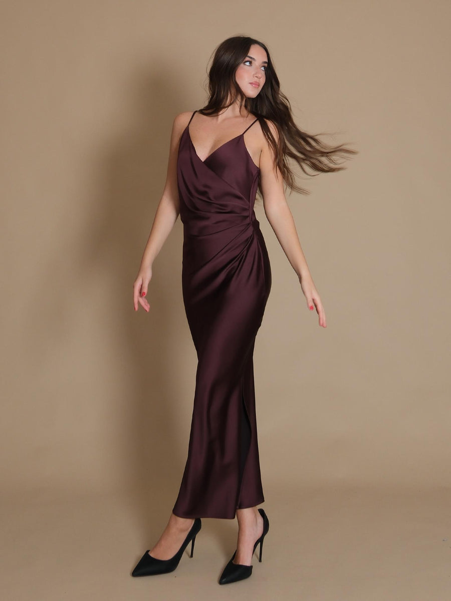 Abito Imperial melanzana con drappeggio laterale AB5MIBA MELANZANA Imperial 