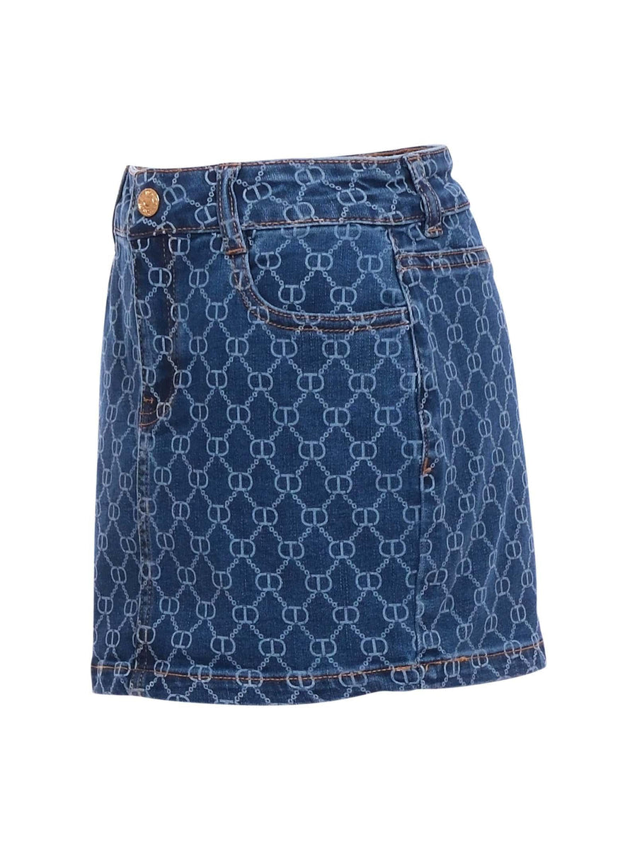 Gonna Twinset blu in denim con logo geometrico all over 251GJ2511 12281 Twinset 