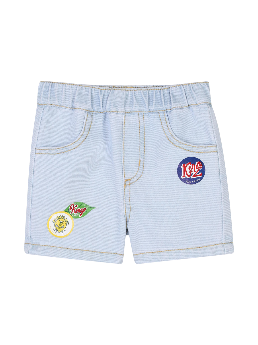 Shorts Kenzo in denim chiaro con patch paris K60966 Z74 Kenzo 