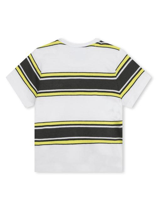 T-shirt bianca righe in contrasto giallo/nero J50605 N05 Boss 