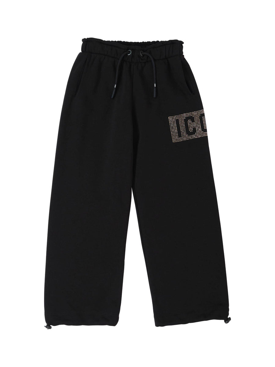 Pantalone in tuta Icon nero con strass e coulisse sul fondo P00908 NERO Icon 