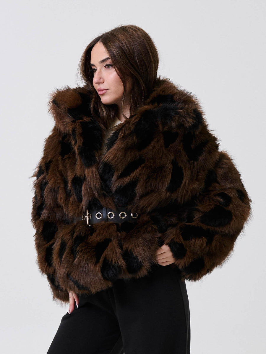 Ecopelliccia Armoire moro e nero con cintura in coordinato 098 MORO/NERO Armoire 