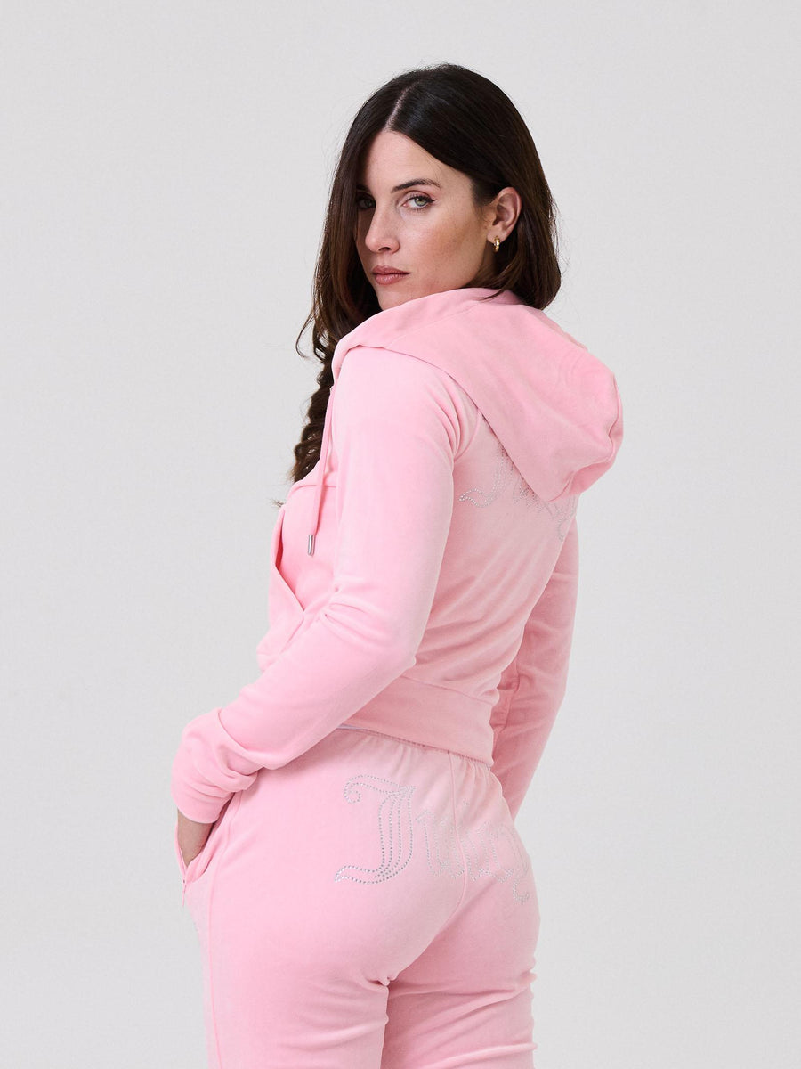 Felpa in velluto Juicy Couture rosa con logo in strass VIJH70698WPF JP2 Juicy Couture 