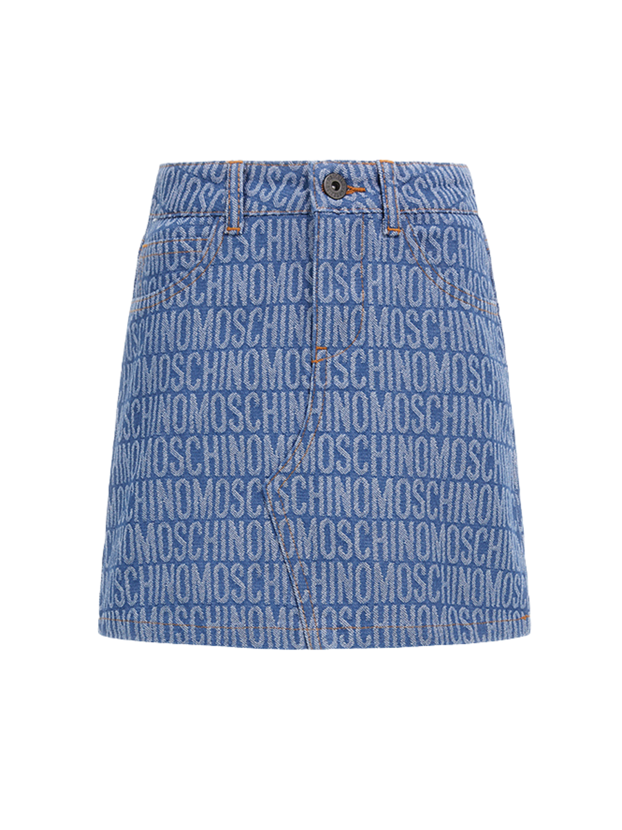 Gonna Moschino blu in denim con logo all over HDJ03M 86198 Moschino 