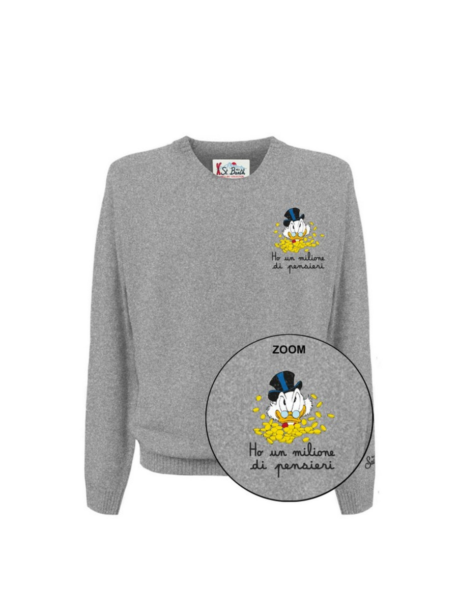 Maglione "11" Saint Barth grigio con paperone e scritta "Ho un milione di pensieri" HER0024 02931I MC2 SAINT BARTH 